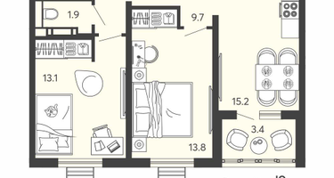 2-к. квартира, 60&nbsp;м²