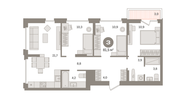 3-к. квартира, 81&nbsp;м²