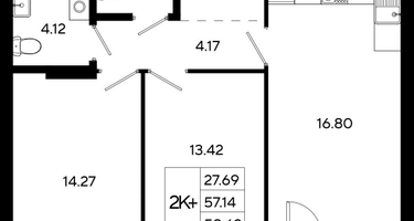 2-к. квартира, 58 м²