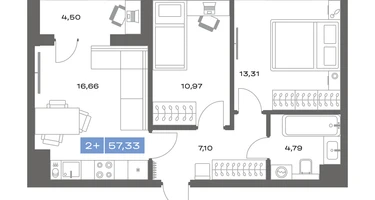 2-к. квартира, 57&nbsp;м²