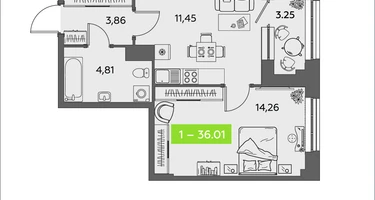1-к. квартира, 36&nbsp;м²