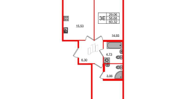 2-к. квартира, 60&nbsp;м²