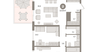 2-к. квартира, 118&nbsp;м²