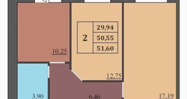 2-к. квартира, 51,6 м²