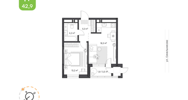 1-к. квартира, 42&nbsp;м²