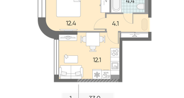 1-к. квартира, 33 м²
