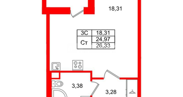 Студия, 24&nbsp;м²