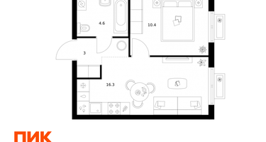 1-к. квартира, 34 м²