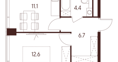1-к. квартира, 34&nbsp;м²