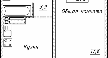 1-к. квартира, 41&nbsp;м²