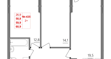 2-к. квартира, 59&nbsp;м²