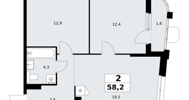 2-к. квартира, 58 м²