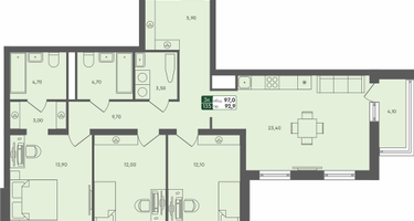 3-к. квартира, 97 м²