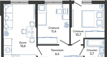 2-к. квартира, 49 м²