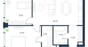 2-к. квартира, 64&nbsp;м²