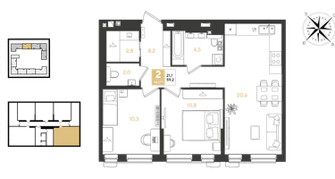 2-к. квартира, 59&nbsp;м²