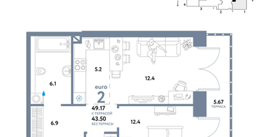 2-к. квартира, 49&nbsp;м²