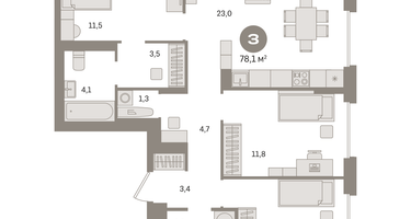 3-к. квартира, 78&nbsp;м²