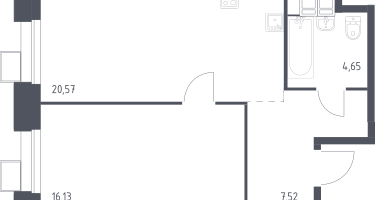 1-к. квартира, 49&nbsp;м²