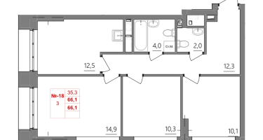 3-к. квартира, 66 м²