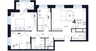 4-к. квартира, 79&nbsp;м²