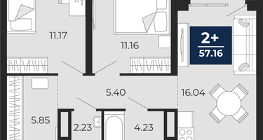 2-к. квартира, 56&nbsp;м²