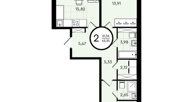 2-к. квартира, 63 м²