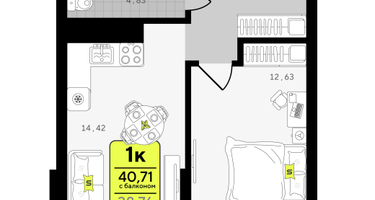 1-к. квартира, 40&nbsp;м²