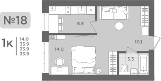 1-к. квартира, 33&nbsp;м²