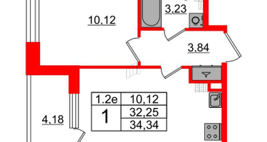 1-к. квартира, 32&nbsp;м²