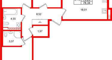3-к. квартира, 76&nbsp;м²