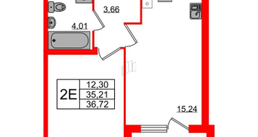 1-к. квартира, 36&nbsp;м²