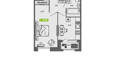 1-к. квартира, 35&nbsp;м²