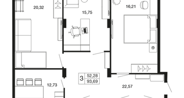 3-к. квартира, 93&nbsp;м²