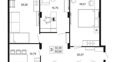 3-к. квартира, 93&nbsp;м²