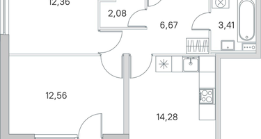 2-к. квартира, 55&nbsp;м²