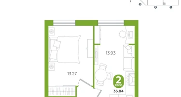 2-к. квартира, 36&nbsp;м²