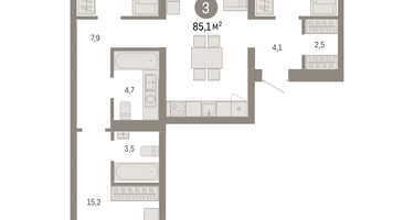 3-к. квартира, 85 м²