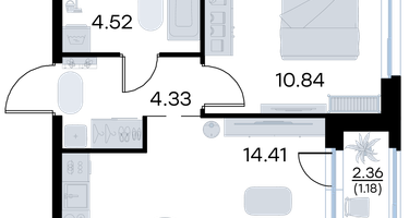 1-к. квартира, 35 м²