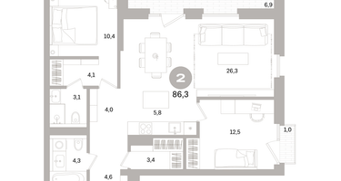 2-к. квартира, 86 м²