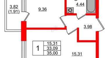 1-к. квартира, 35&nbsp;м²