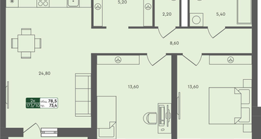 2-к. квартира, 78 м²