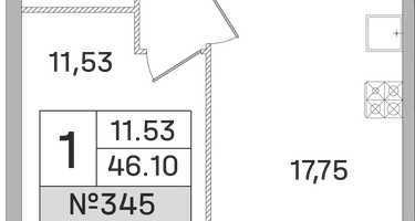 1-к. квартира, 46&nbsp;м²