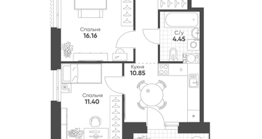 2-к. квартира, 52 м²