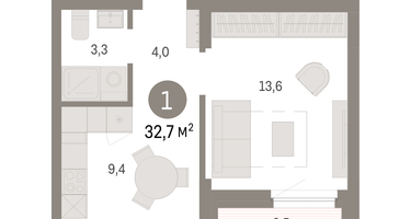 1-к. квартира, 32 м²