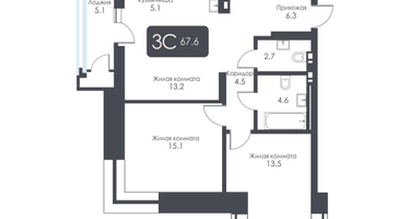 3-к. квартира, 67 м²