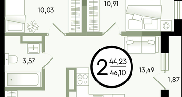 2-к. квартира, 46&nbsp;м²