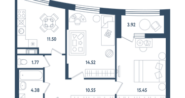 2-к. квартира, 60&nbsp;м²