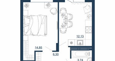 1-к. квартира, 38&nbsp;м²