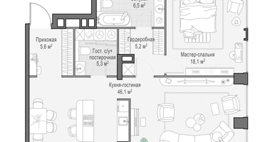 3-к. квартира, 86&nbsp;м²